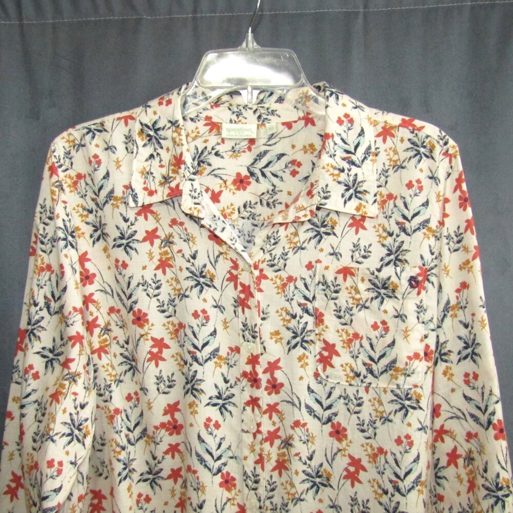 Spartina 449 Cream Floral Linen Blend Button Up Top Blouse Size XL Long Sleeve - Picture 3 of 10